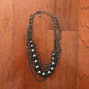 Silver Beaded Chain Layered Statement Necklace